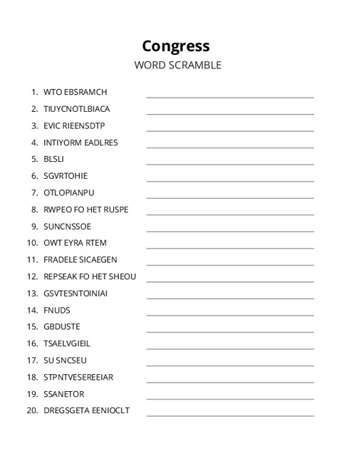Congress Word Scramble Puzzle