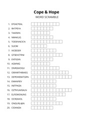 Cope & Hope word scramble puzzle