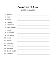 Countries of Asia word scramble puzzle