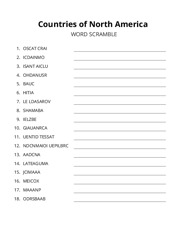 Countries of North America word scramble puzzle