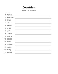 Countries word scramble puzzle