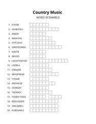 Country Music word scramble puzzle