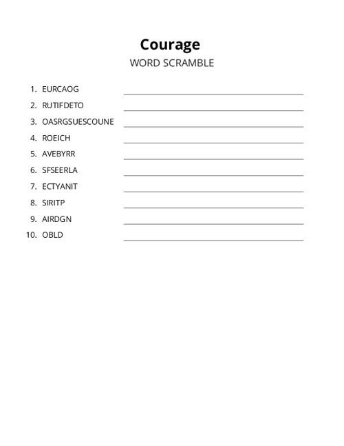 Courage Word Scramble Puzzle