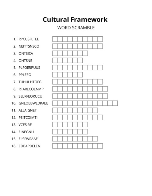 Cultural Framework Word Scramble Puzzle