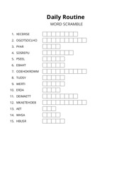 Daily Routine word scramble puzzle