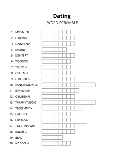 Dating Word Scramble Puzzle