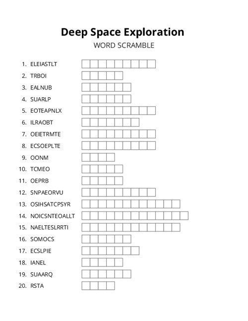 Deep Space Exploration Word Scramble Puzzle