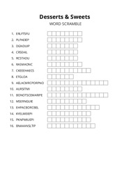 Desserts & Sweets word scramble puzzle