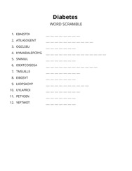 Diabetes word scramble puzzle