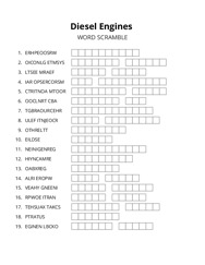 Diesel Engines word scramble puzzle