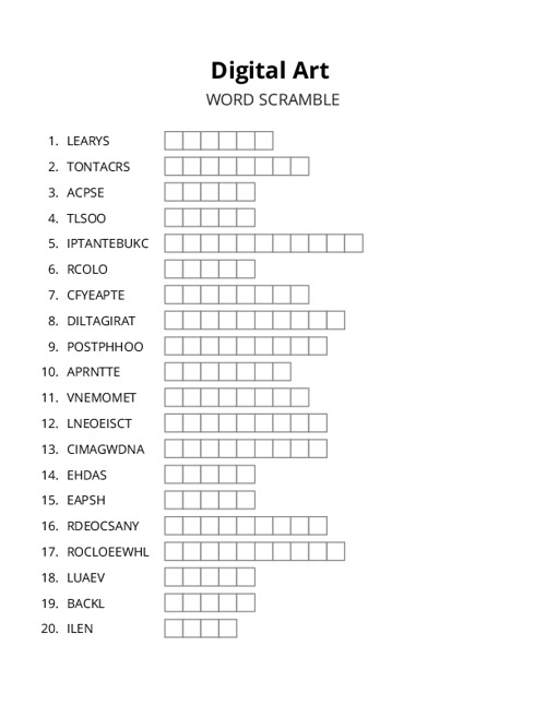 Digital Art Word Scramble Puzzle