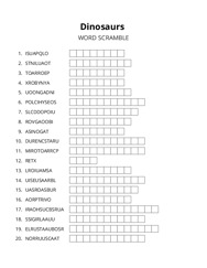 Dinosaurs word scramble puzzle