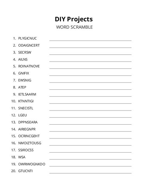 DIY Projects Word Scramble Puzzle