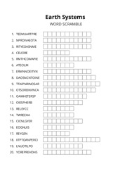 Earth Systems word scramble puzzle