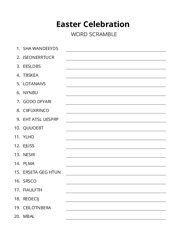 Easter Celebration word scramble puzzle