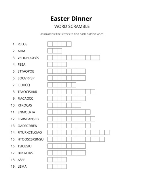 Easter Dinner Word Scramble Puzzle