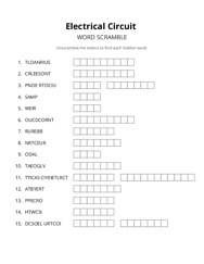Electrical Circuit word scramble puzzle