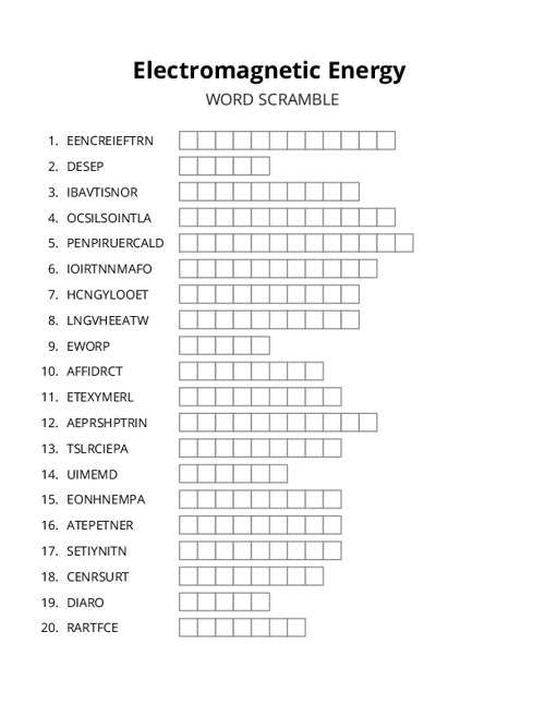 Electromagnetic Energy Word Scramble Puzzle