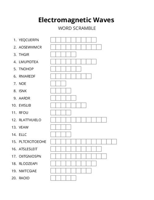 Electromagnetic Waves Word Scramble Puzzle