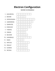 Electron Configuration word scramble puzzle