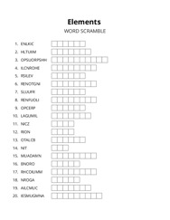 Elements word scramble puzzle