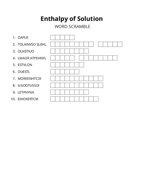 Enthalpy of Solution Word Scramble Puzzle