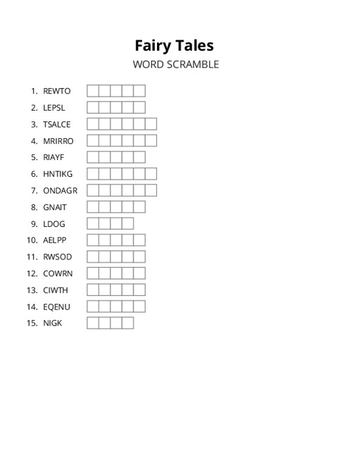 Fairy Tales Word Scramble Puzzle