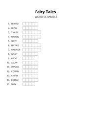 Fairy Tales word scramble puzzle