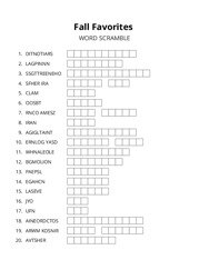 Fall Favorites word scramble puzzle