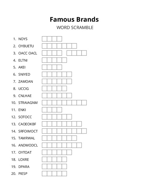 Famous Brands Word Scramble Puzzle