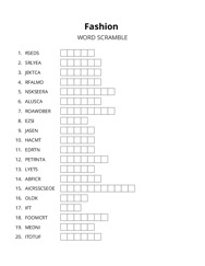 Fashion word scramble puzzle