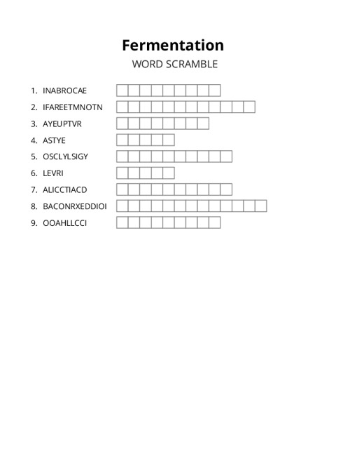 Fermentation Word Scramble Puzzle