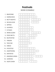Festivals word scramble puzzle