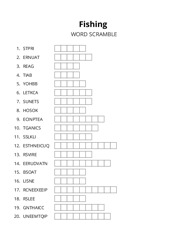 Fishing word scramble puzzle