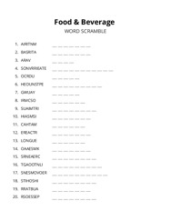 Food & Beverage word scramble puzzle