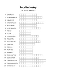 Food Industry word scramble puzzle