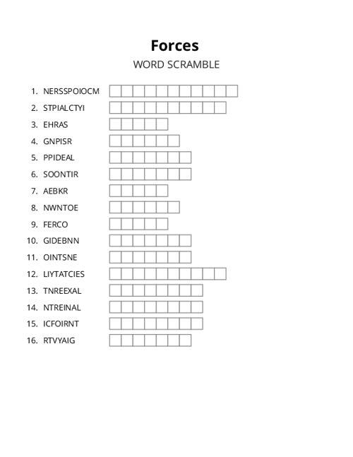 Forces Word Scramble Puzzle