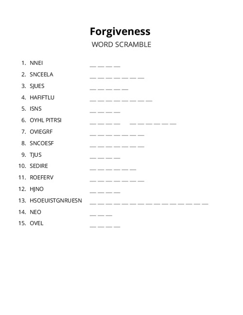 Forgiveness Word Scramble Puzzle