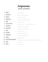 Forgiveness word scramble puzzle