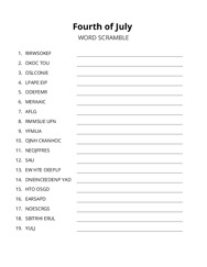 Fourth of July word scramble puzzle