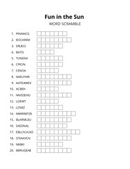 Fun in the Sun word scramble puzzle