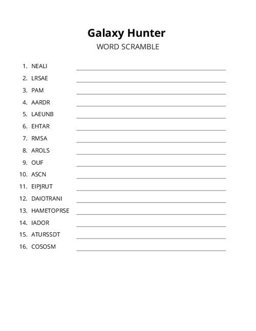 Galaxy Hunter Word Scramble Puzzle