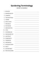 Gardening Terminology word scramble puzzle