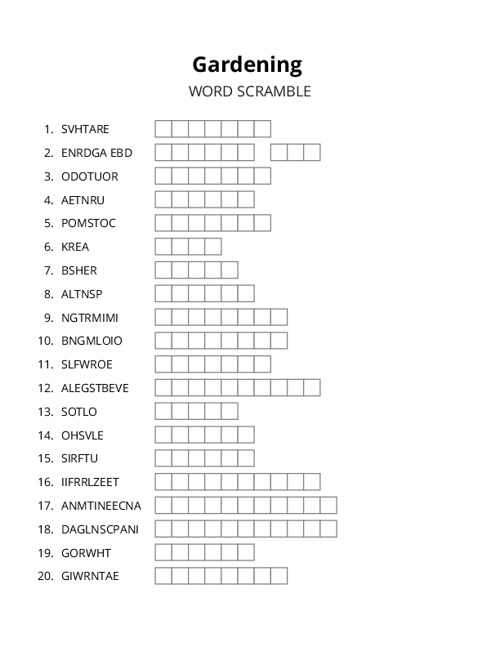 Gardening Word Scramble Puzzle