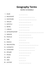 Geography Terms word scramble puzzle