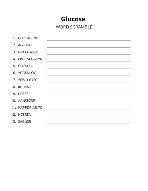 Glucose Word Scramble Puzzle