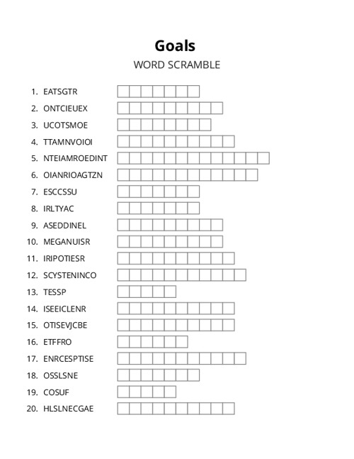 Goals Word Scramble Puzzle
