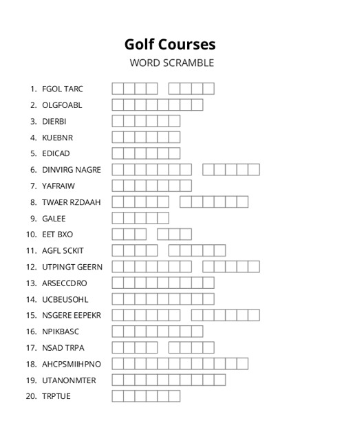 Golf Courses Word Scramble Puzzle