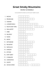 Great Smoky Mountains word scramble puzzle