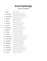 Greek Mythology word scramble puzzle